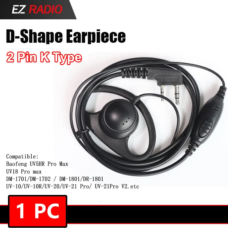 Two Way Radio Headset D Ring Earpiece 2 Pins PTT Fit for BaoFeng UV-5R UV-5RH UV-17 Max Quansheng UV-K5 UV-5R Walkie Talkie