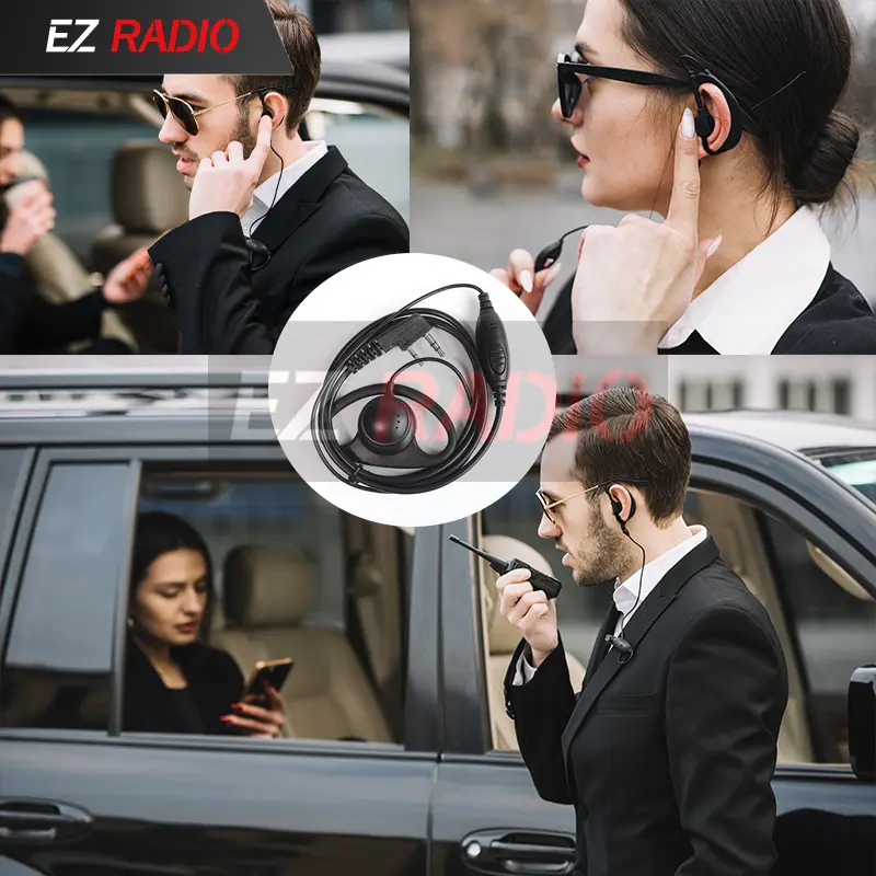 Two Way Radio Headset D Ring Earpiece 2 Pins PTT Fit for BaoFeng UV-5R UV-5RH UV-17 Max Quansheng UV-K5 UV-5R Walkie Talkie