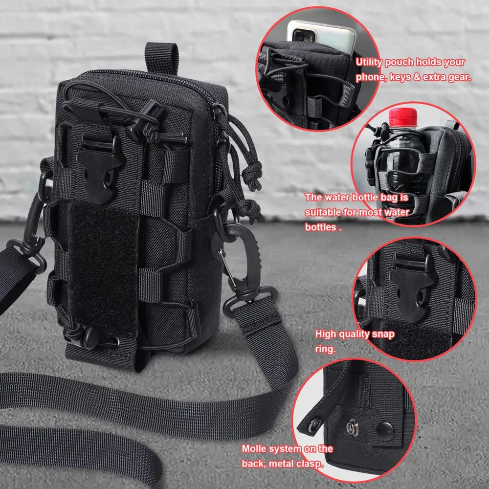 Tactical EDC Belt Pouch Molle Bag Organizer Waist Pouch for Hiking Mobile Phone Water Bottle Kettle Carrier with Shoulder Strap
