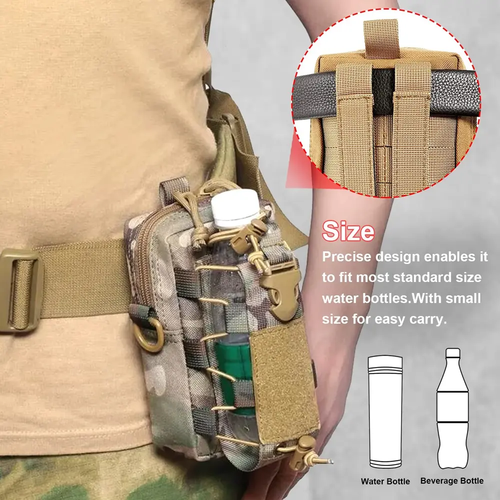 Tactical EDC Belt Pouch Molle Bag Organizer Waist Pouch for Hiking Mobile Phone Water Bottle Kettle Carrier with Shoulder Strap