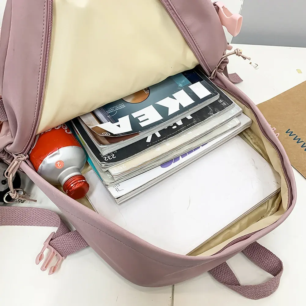 Solid Color Outdoor Backpack Multi-Pocket Unisex College Bookbag Solid Color Adjustable Shoulder Strap for Hiking Travel Camping