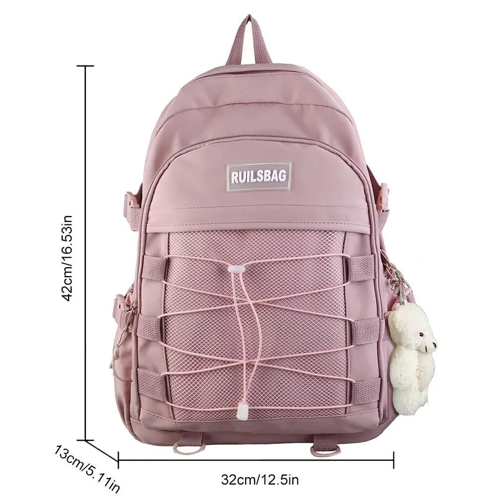 Solid Color Outdoor Backpack Multi-Pocket Unisex College Bookbag Solid Color Adjustable Shoulder Strap for Hiking Travel Camping