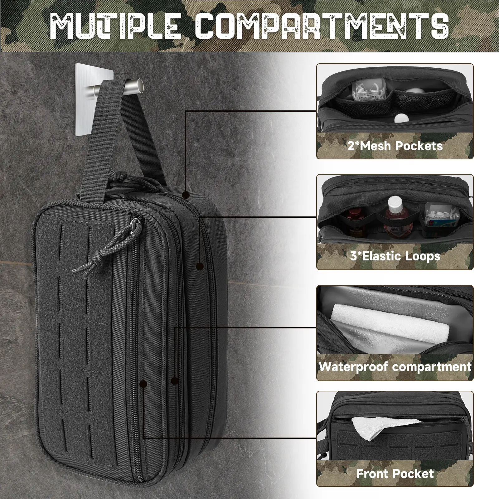 Men/women Tactical Toiletry Mens Shaving Kit Travel shower Bags camping equipment belt bag Pouches Small Hanging Dopp Kit