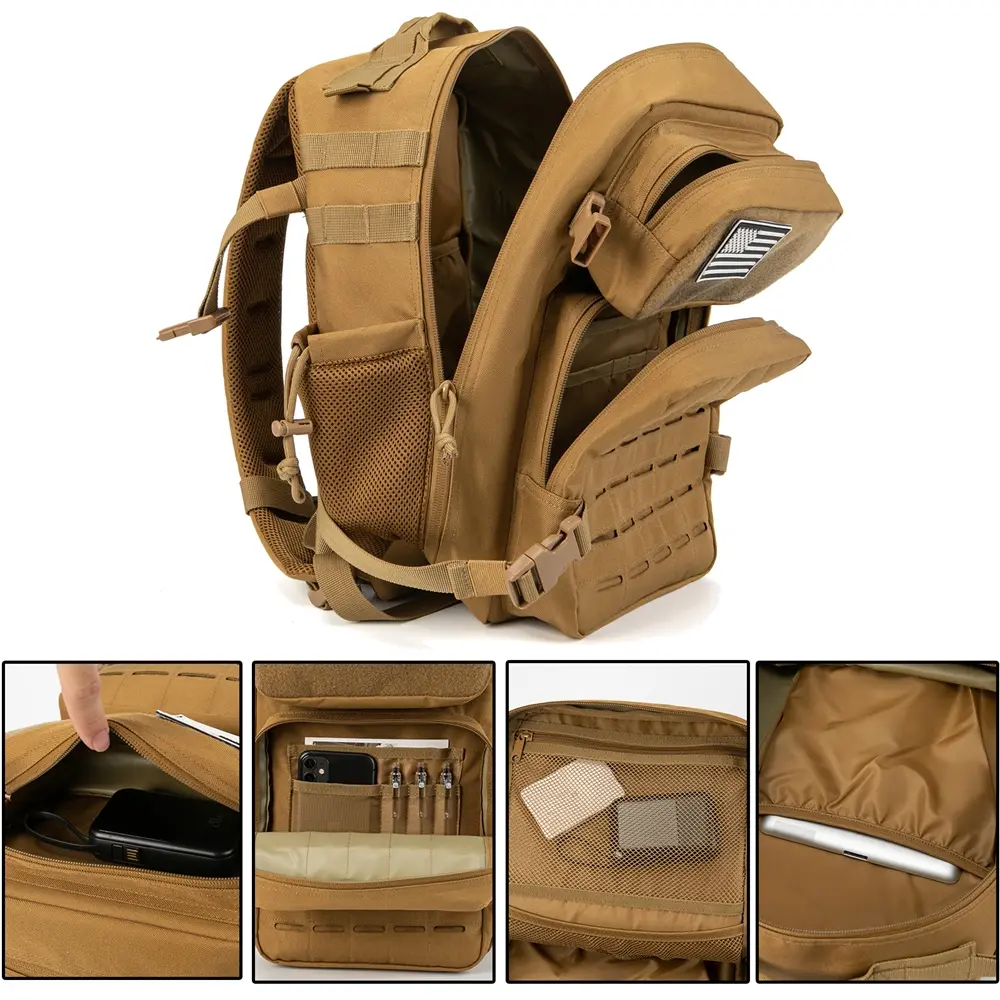 25L Tactical Backpack for Men and Women Survival Assault Pack Bag Hiking Small School Outdoor Rucksack with Bottle Holder
