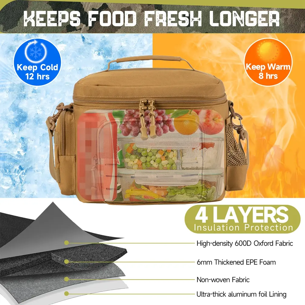 Tactical Lunch Bag for Men Outdoor Heavy Duty Lunch Box Work Leakproof Insulated Durable Thermal Cooler Bag Meal Camping Picnic