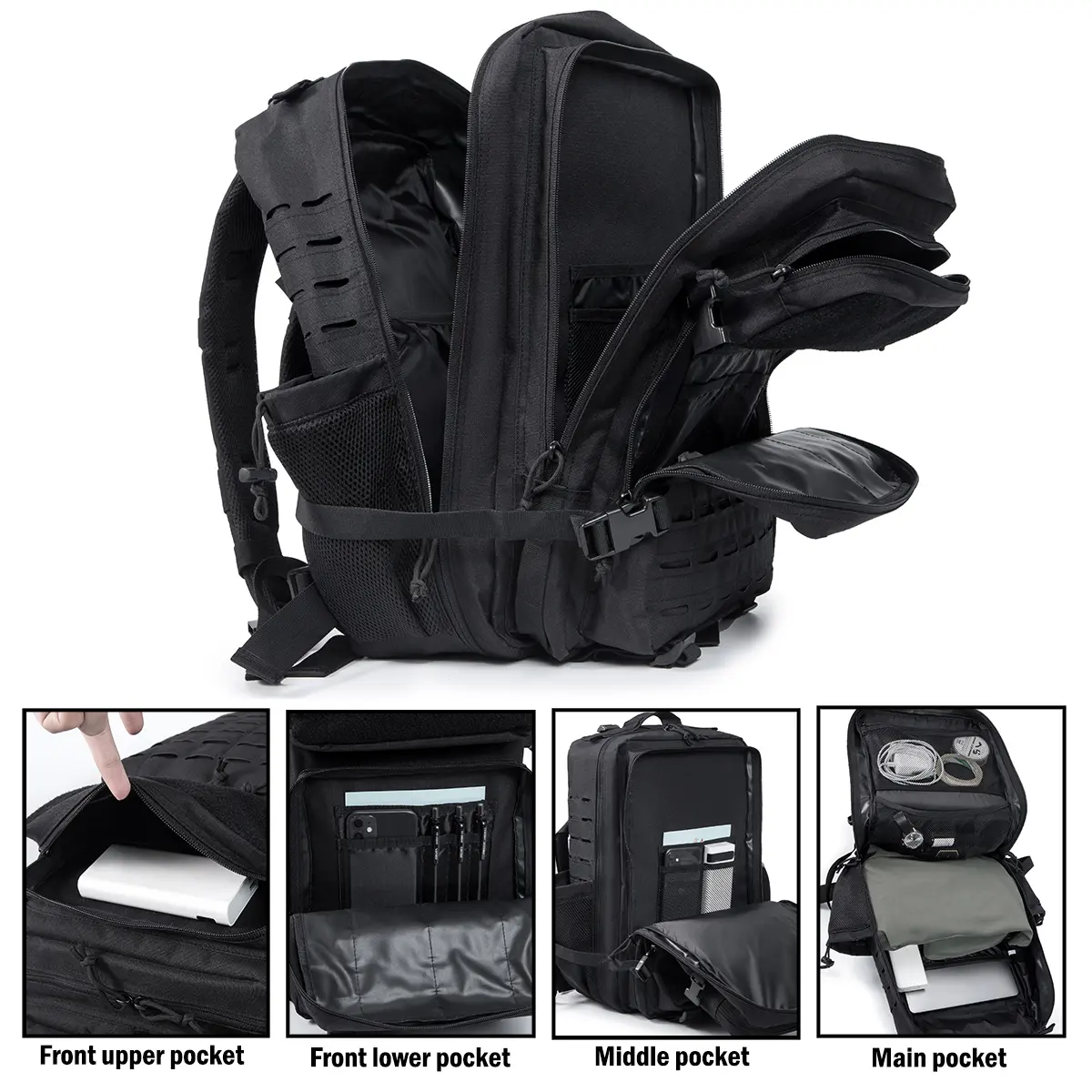 25L/45L Tactical Backpack for Women/men survival Laser Cut Molle Daypack Gym Rucksack School Bag with Dual Cup Holder back pack