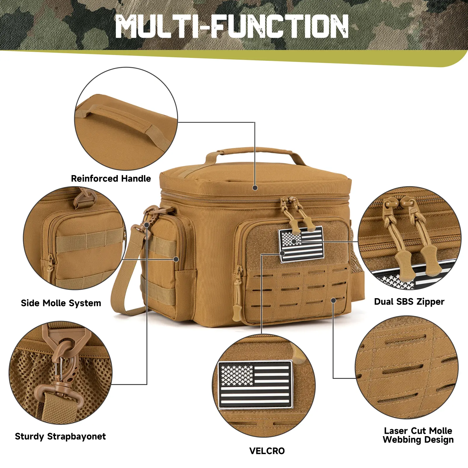 Men's Tactical Lunch Box Heavy Duty Work Lunch Bag Leak Proof Insulated Durable Insulated Lunch Box for Office, Outdoor Activiti
