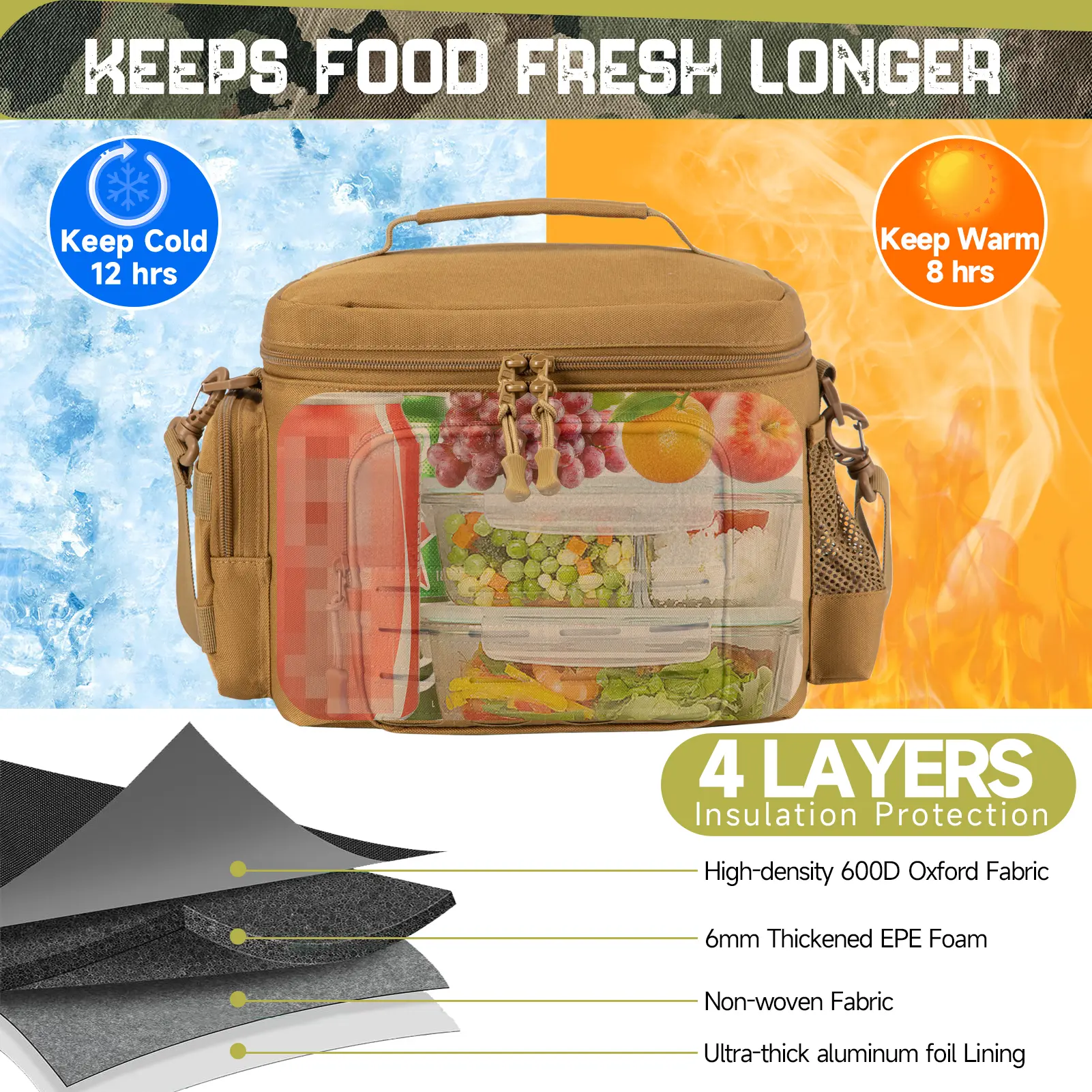 Men's Tactical Lunch Box Heavy Duty Work Lunch Bag Leak Proof Insulated Durable Insulated Lunch Box for Office, Outdoor Activiti