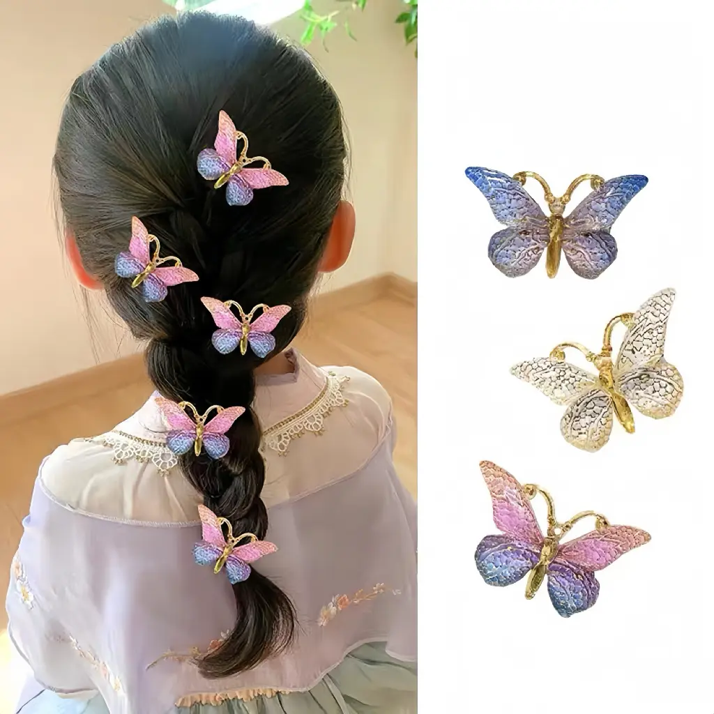 5/10/15pcs Sweet Gradient Color Butterfly Hairpin Super Fairy Three-dimensional Girl Headdress Cute Clip Hair Accessories