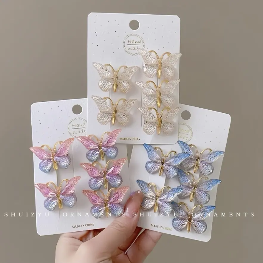 5/10/15pcs Sweet Gradient Color Butterfly Hairpin Super Fairy Three-dimensional Girl Headdress Cute Clip Hair Accessories