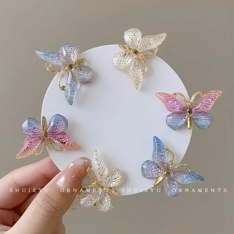 5/10/15pcs Sweet Gradient Color Butterfly Hairpin Super Fairy Three-dimensional Girl Headdress Cute Clip Hair Accessories