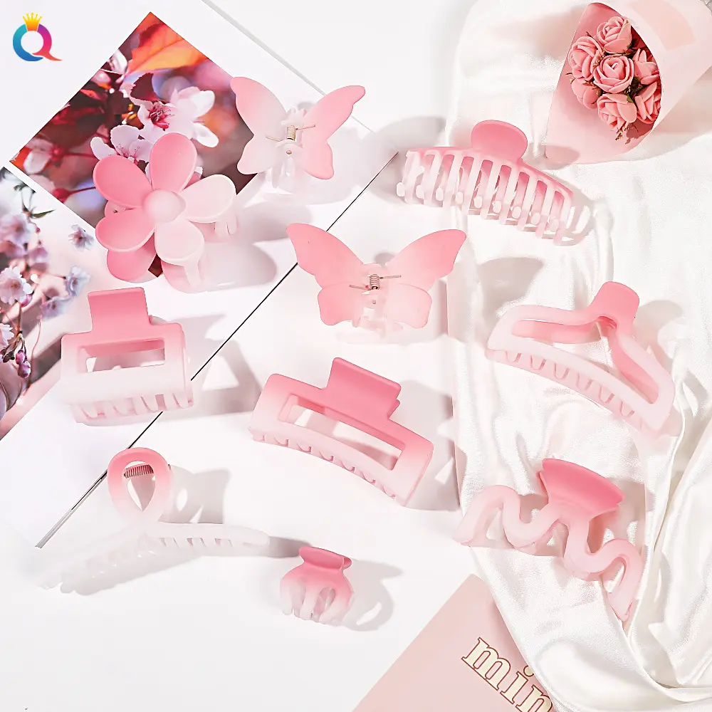 New Matte Acrylic Gradient Pink Hair Claw Hairpin Large Geometry Barrette Crab Hair Clip for Women Girl Elegant Hear Accessories