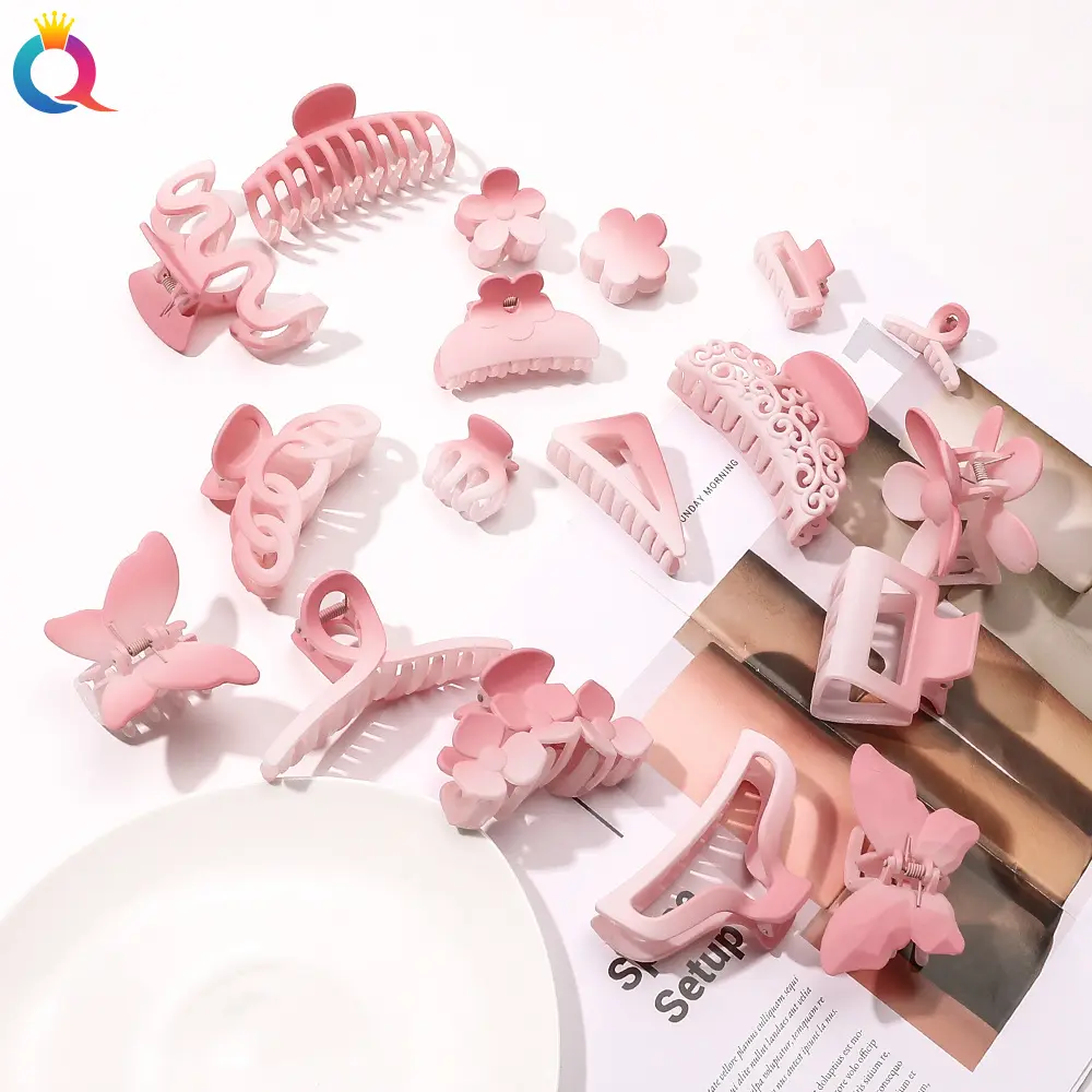 New Matte Acrylic Gradient Pink Hair Claw Hairpin Large Geometry Barrette Crab Hair Clip for Women Girl Elegant Hear Accessories
