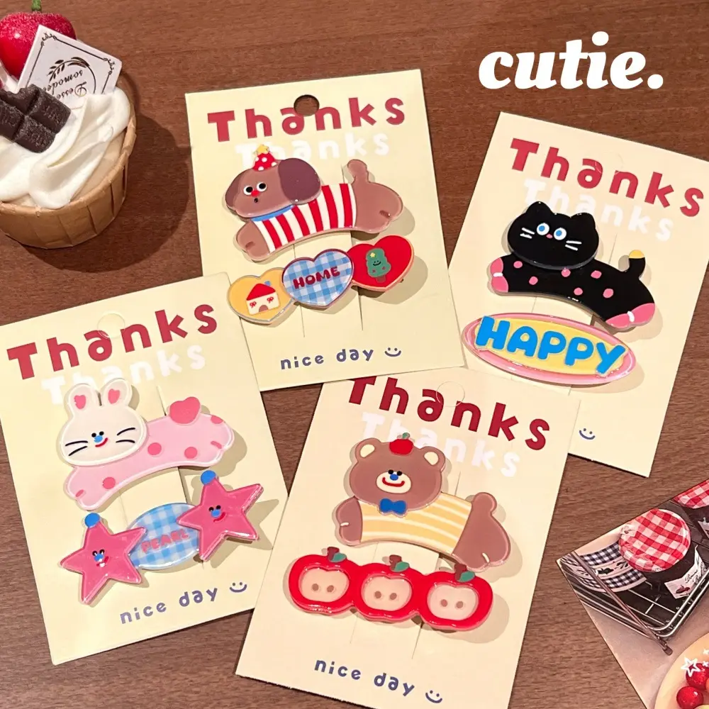 2 Pcs Cute Cartoon Cute Pet Hair Clip Girl Heart Versatile Hair Accessories Temperament bangs Clip Hair Clip Set
