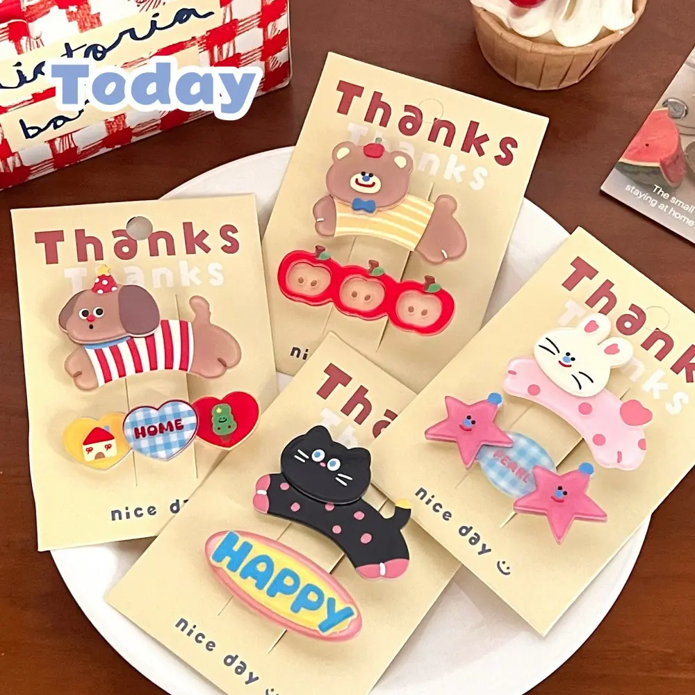 2 Pcs Cute Cartoon Cute Pet Hair Clip Girl Heart Versatile Hair Accessories Temperament bangs Clip Hair Clip Set