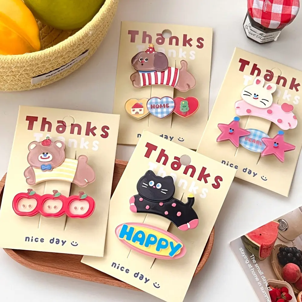 2 Pcs Cute Cartoon Cute Pet Hair Clip Girl Heart Versatile Hair Accessories Temperament bangs Clip Hair Clip Set