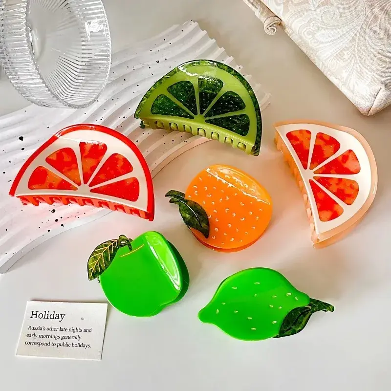 Sweet Fruits Hair Claw Orange Claw Clips Simulation Fruit Green Lemon Apple Crab Hair Clip for Woman Girls Hair Accessories