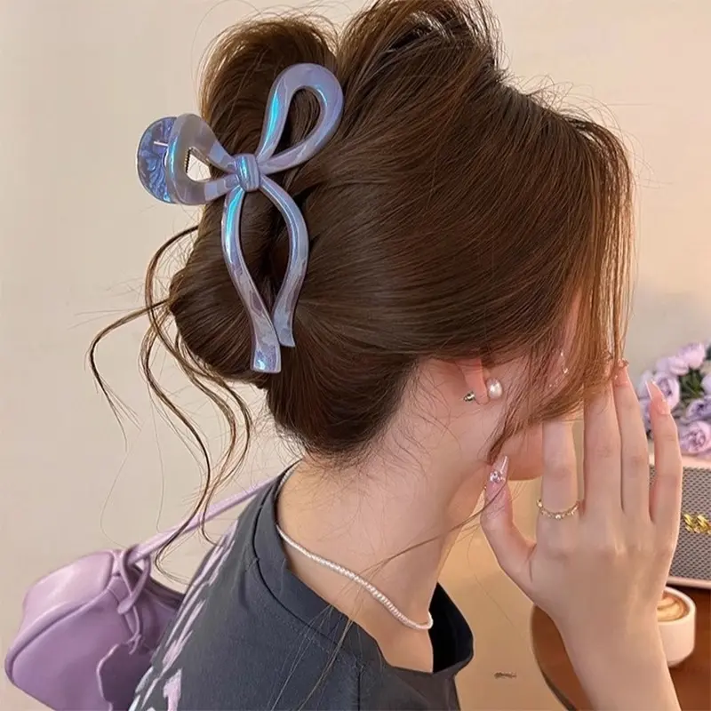 AISHG Pearlescent Bow Crab Hair Clip for Women Jelly Claw Clips Scissors Shape Clamp Barrette Hairpin Girls Hair Accessories