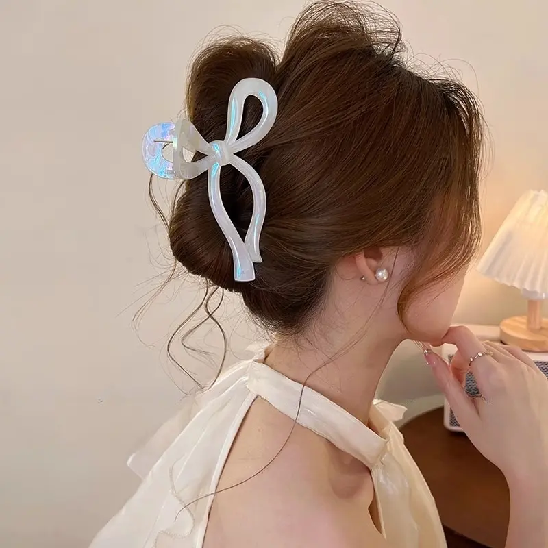 AISHG Pearlescent Bow Crab Hair Clip for Women Jelly Claw Clips Scissors Shape Clamp Barrette Hairpin Girls Hair Accessories