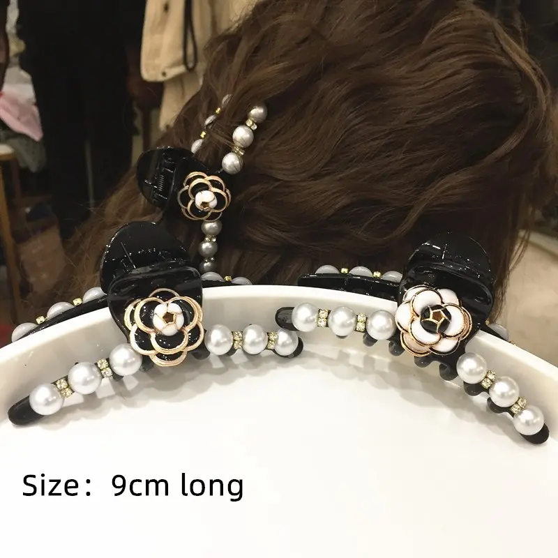 Elegant Camellia Pearl Hair Claws Clips Hairgrips For Women 2024 Rose Flower Rhinestone Acrylic Hair Accessories Clamp Wholesale