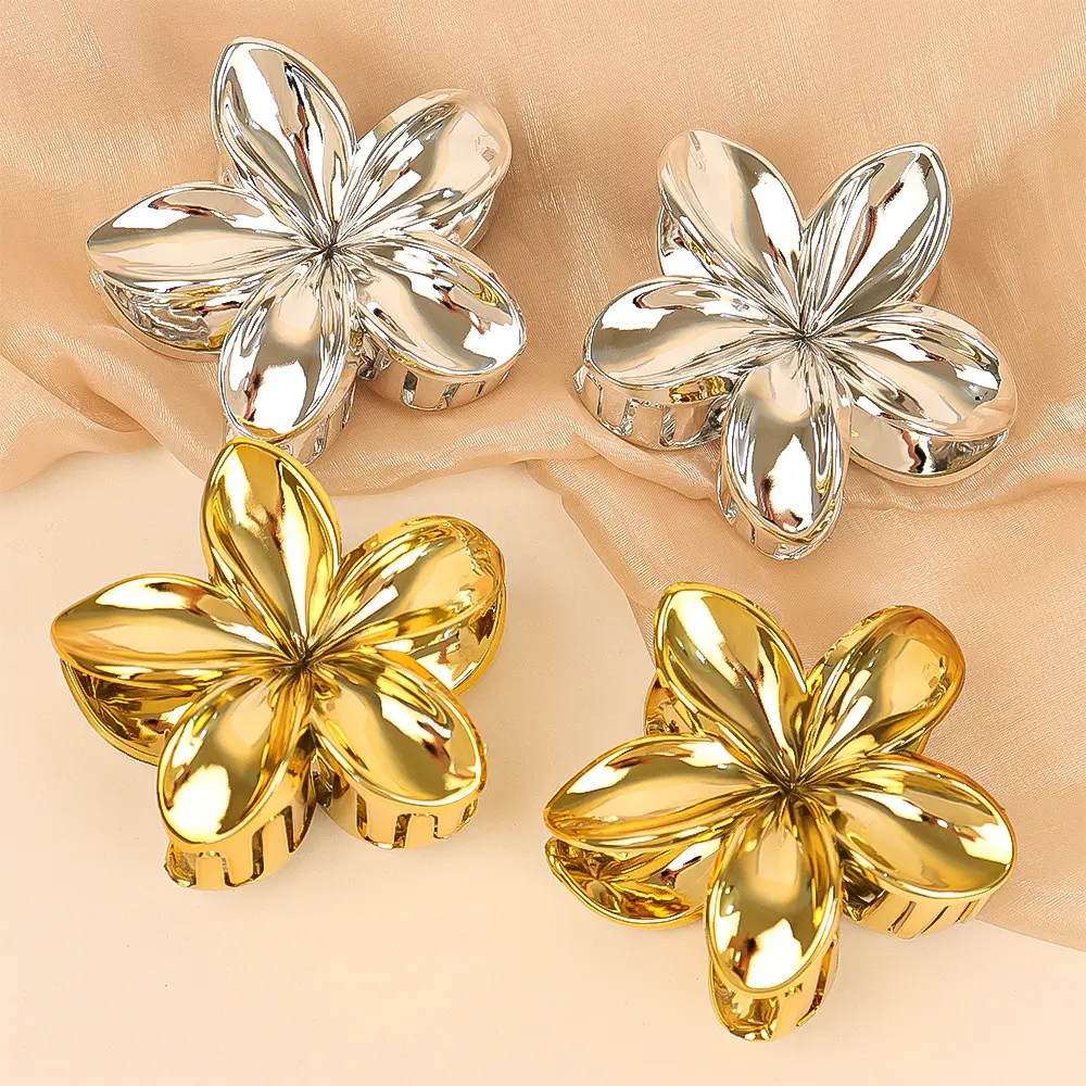 8CM Metal Gold Silver Color Flower Hair Claw for Women Large Hair Crab Clamps Ponytail Shark Clip Headdress Hair Accessories