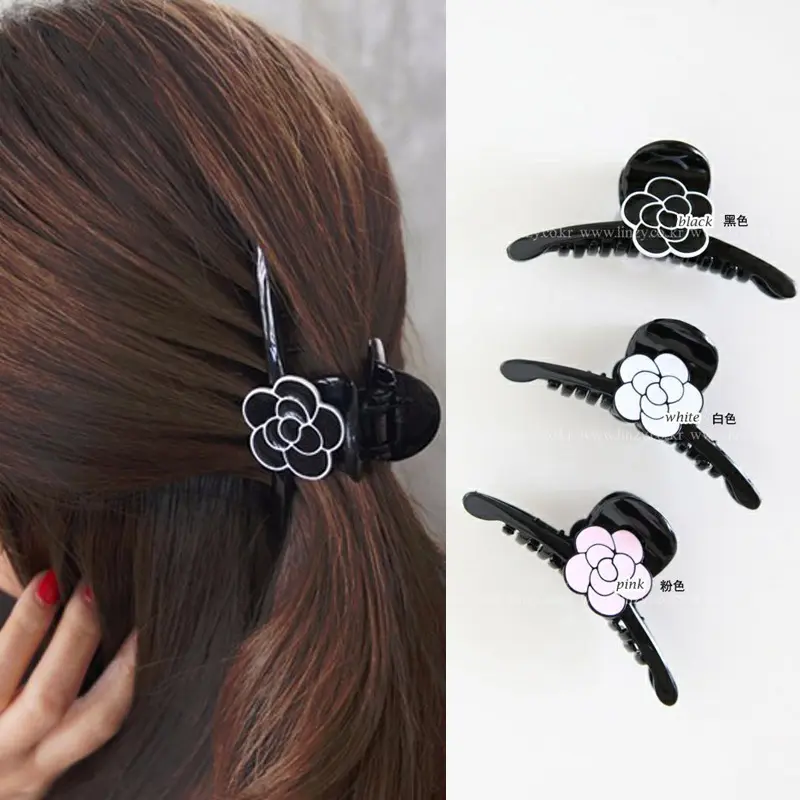 Elegant Camellia Pearl Hair Claws Clips Hairgrips For Women 2024 Rose Flower Rhinestone Acrylic Hair Accessories Clamp Wholesale