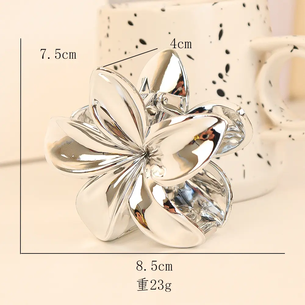 8CM Metal Gold Silver Color Flower Hair Claw for Women Large Hair Crab Clamps Ponytail Shark Clip Headdress Hair Accessories