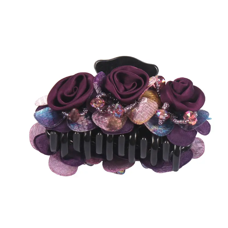 Elegant Ladies Rose Flower Hair Claws Hairgrips Hair Clips Crystal Floral Hairpin Girls Women Wedding Headpiece Hair Accessories