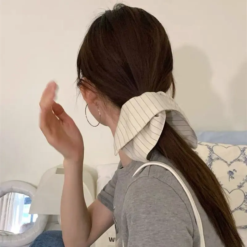 1pc Korean striped fabric square scarf, large intestine headband, low temperament ponytail headband hair accessory