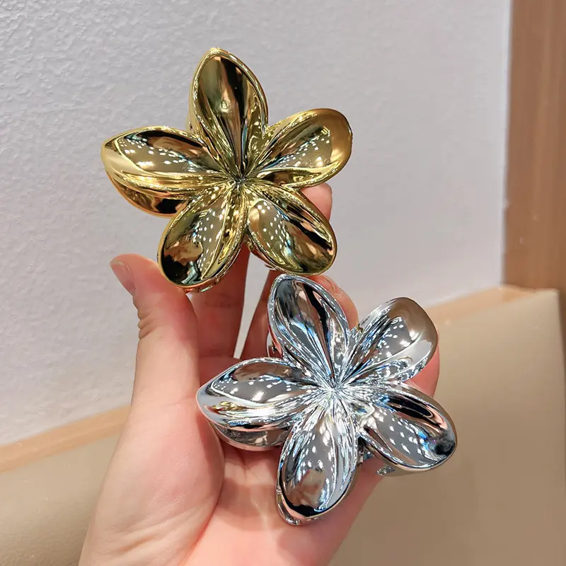 8CM Metal Gold Silver Color Flower Hair Claw for Women Large Hair Crab Clamps Ponytail Shark Clip Headdress Hair Accessories