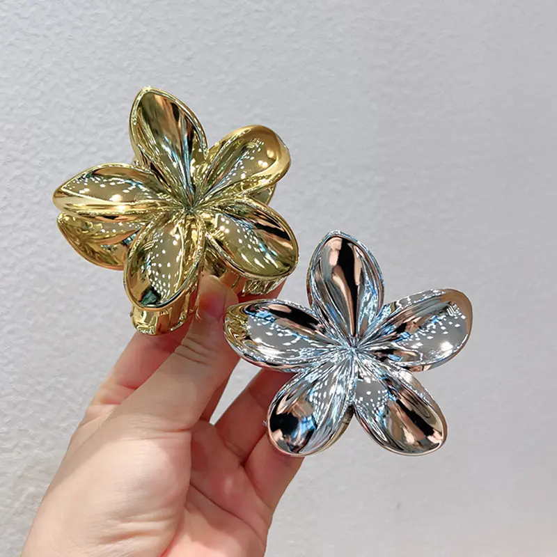 8CM Metal Gold Silver Color Flower Hair Claw for Women Large Hair Crab Clamps Ponytail Shark Clip Headdress Hair Accessories