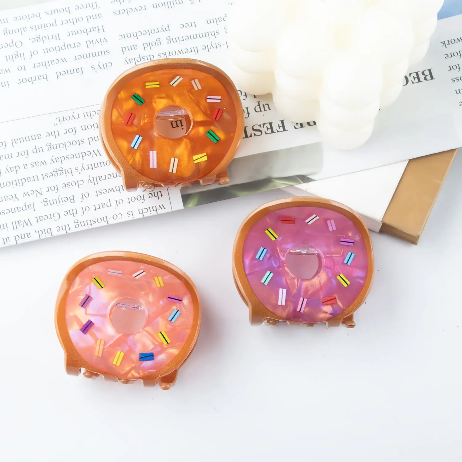 Muweordy Sweet Food Series Doughnut PVC Hair Claw for Women Girls Cute Cartoon Grab Clip Birthday Gift Hair Accessories Headwear