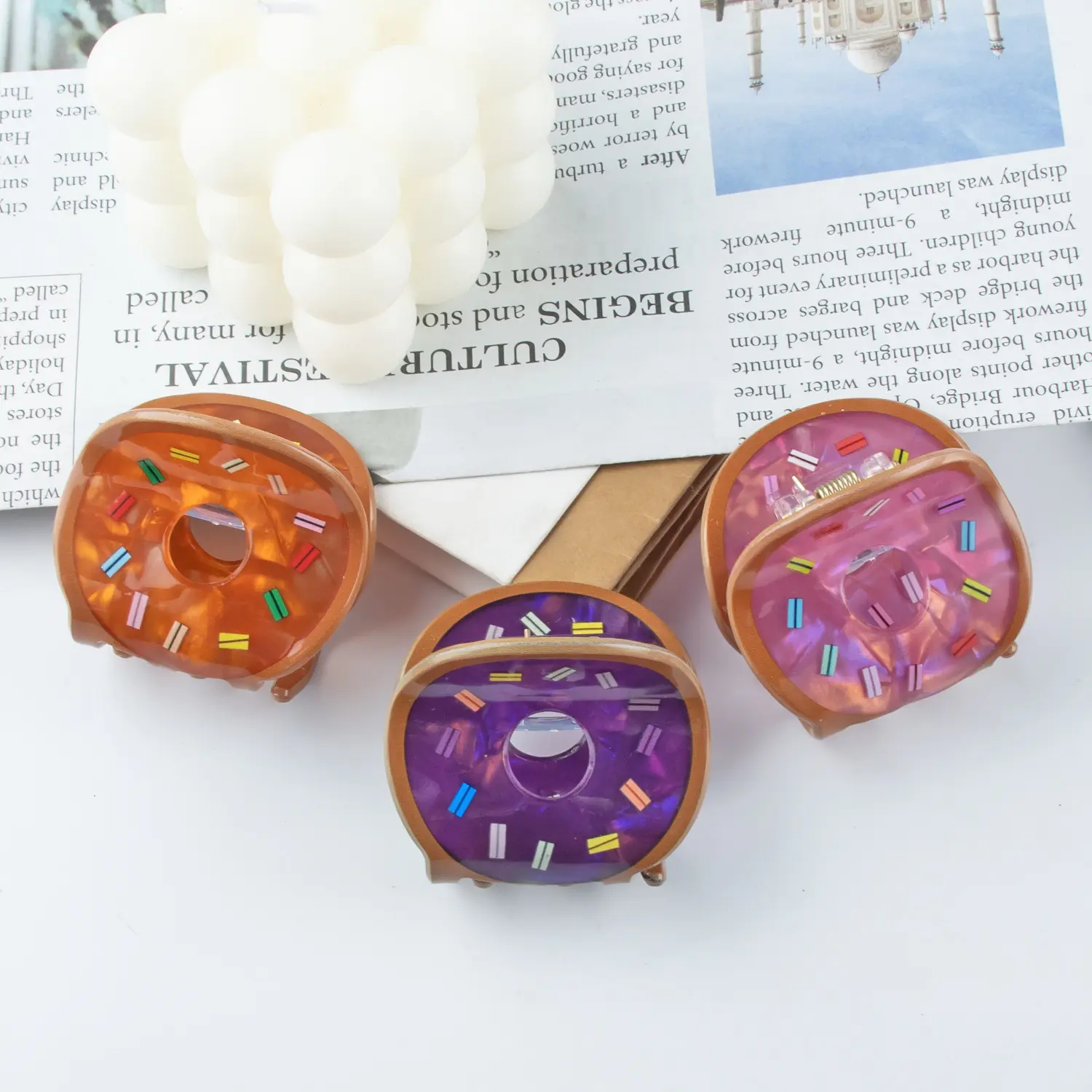 Muweordy Sweet Food Series Doughnut PVC Hair Claw for Women Girls Cute Cartoon Grab Clip Birthday Gift Hair Accessories Headwear