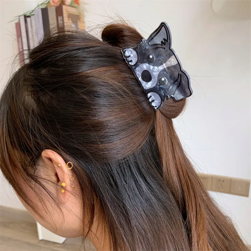 Cartoon Dog Printed Non-slip Ponytail Hair Clip Claw For Women Girls Personality Acrylic Animal Hairpin Accessories Gifts Tool