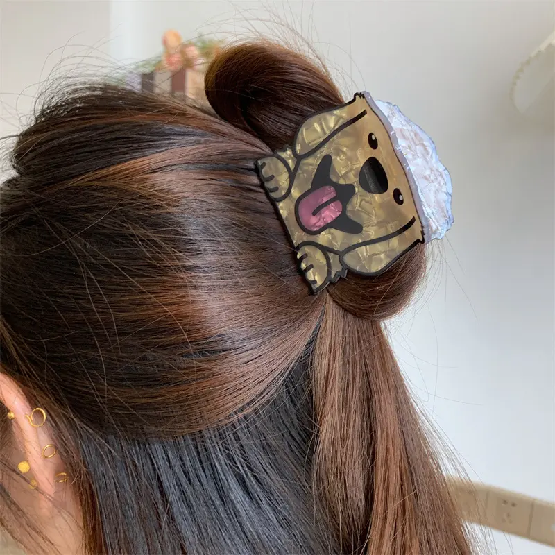 Cartoon Dog Printed Non-slip Ponytail Hair Clip Claw For Women Girls Personality Acrylic Animal Hairpin Accessories Gifts Tool
