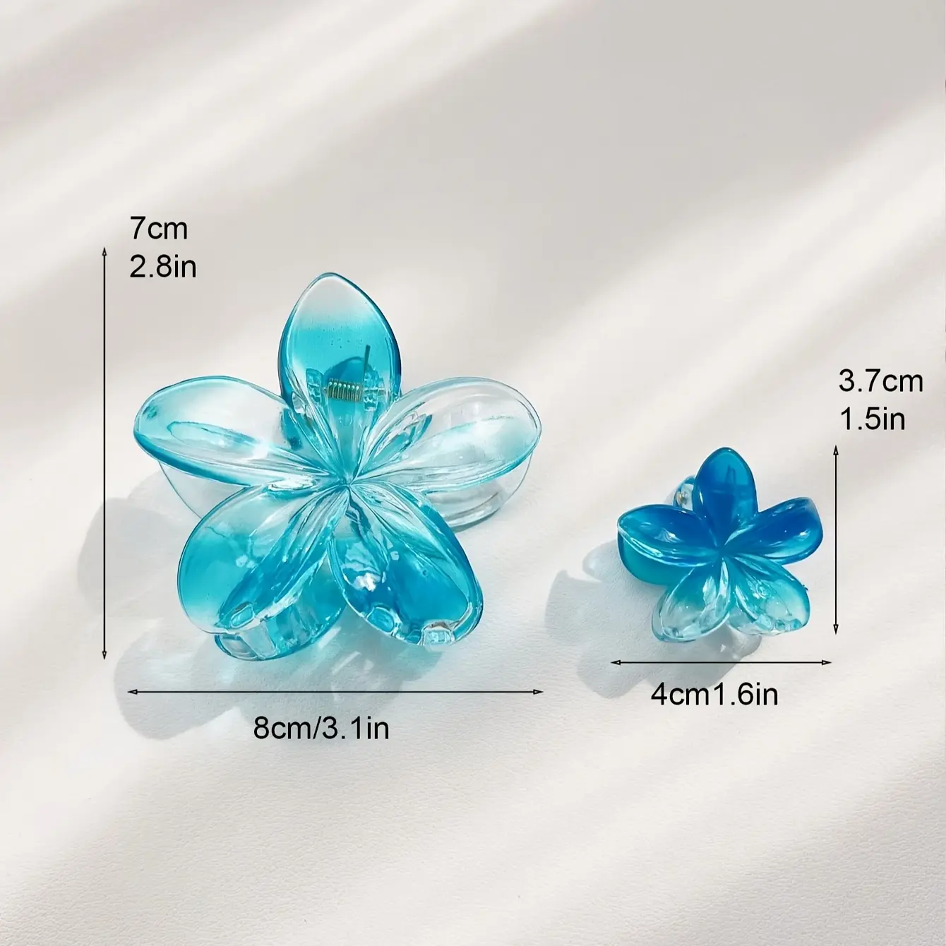 3Pcs/Set Tropical Frangipani Hair Claw Clips Glossy Ombre Translucent Aqua Blue Boho Beach Elegant Hair Accessories for Women