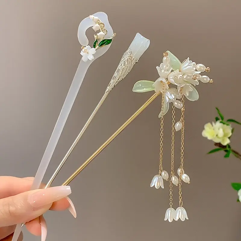 Chinese Style Hair Stick for Women Flower Tassel Hairpin Women Ancient Style Hair Stick Ornament Hair Insert Accessories