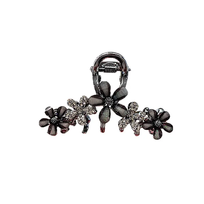 Black Glazed Flower Hair Claw Medium-sized Exquisite Back of Head Half-tied Hair Clip Women's High-end Hair Accessories