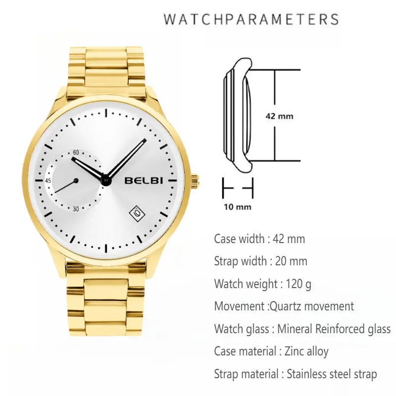Business Man's Quartz Wristwatch Minimalist Gold Chronograph Sport Watch Stainless Steel Waterproof Strap Men's Watch
