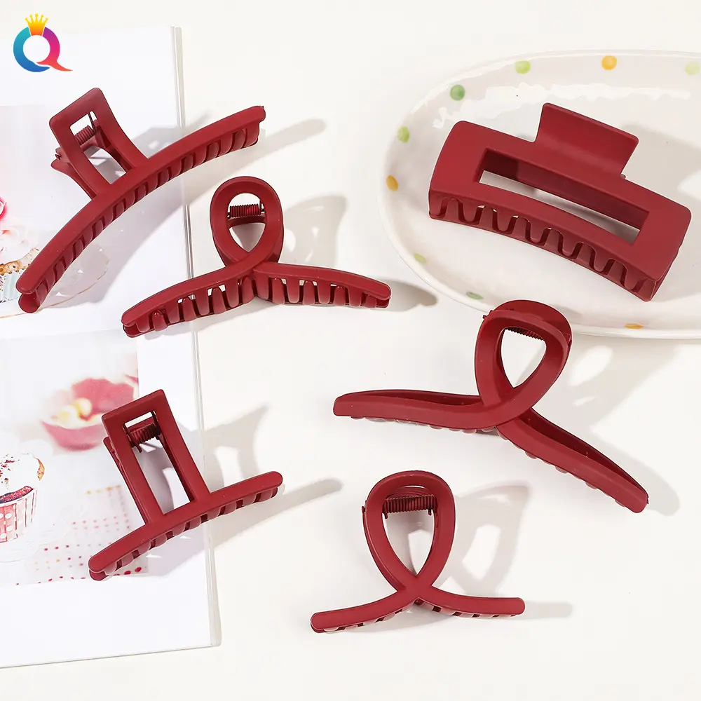 Burgundy Color Wine Red Acrylic Hair Claws for Women Lady Headwear Cross Geometric Shark Clips Every Day Hair Accessories