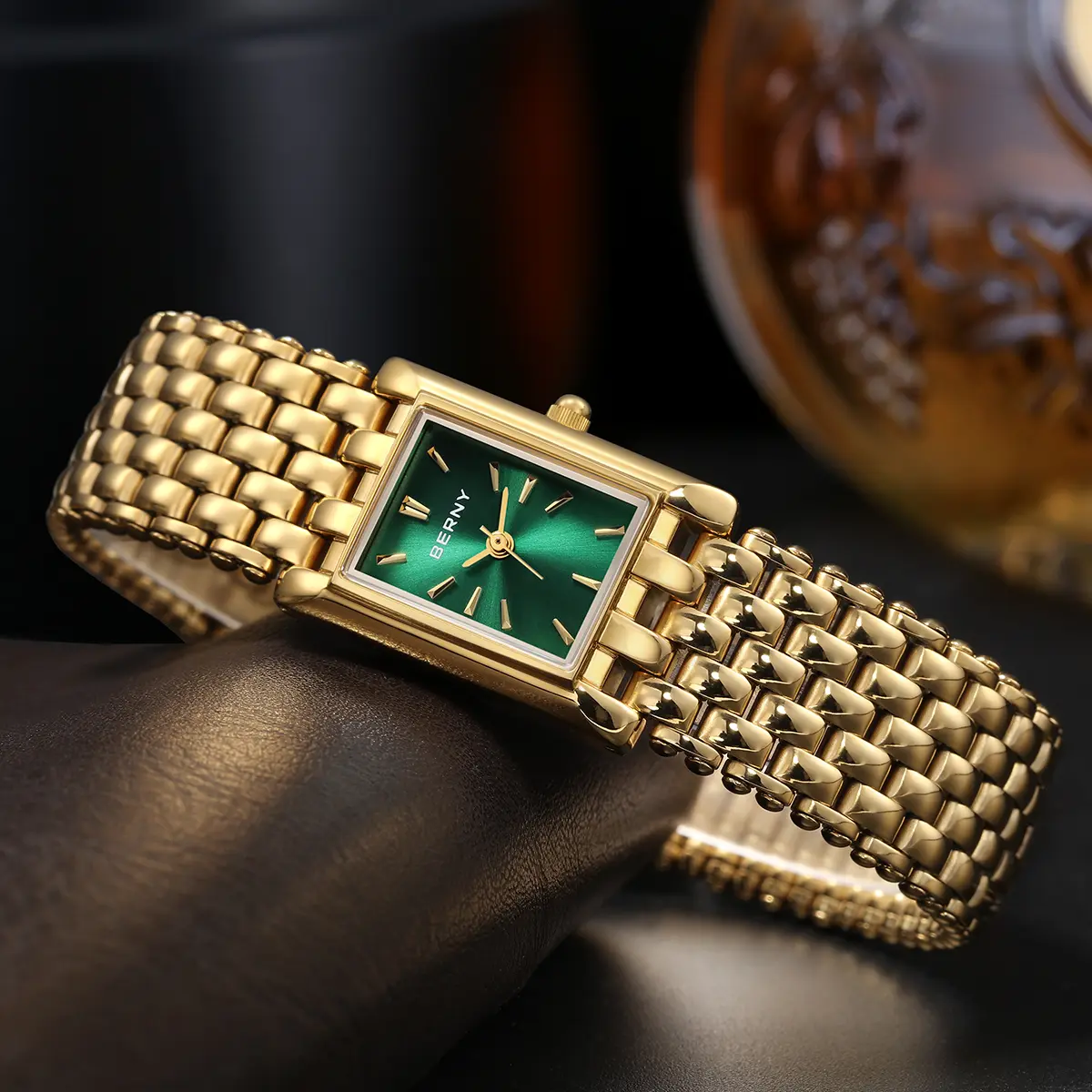 BERNY Gold Watch for Women Exquisite Square Casual Women Watches Stainless Steel Square Fashion Luxury Ladies Quartz Wristwatch