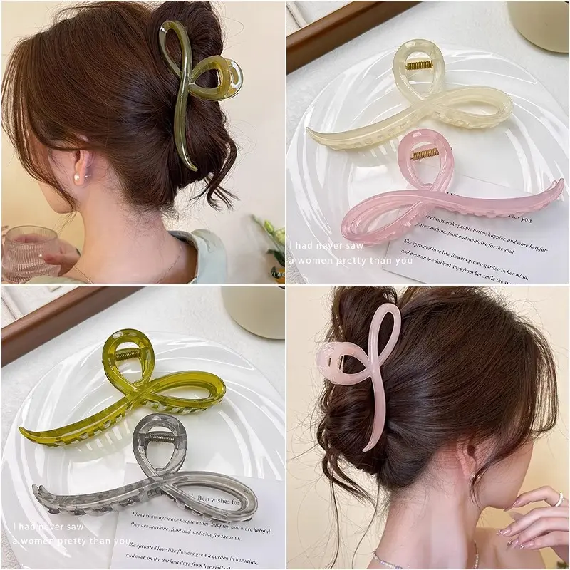 Elegant Jelly Color Bow Hair Claw For Women Girls Sweet Hair Ornament Back Headband Hair Clips Hairpin Fashion Hair Accessories