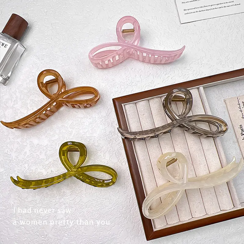 Elegant Jelly Color Bow Hair Claw For Women Girls Sweet Hair Ornament Back Headband Hair Clips Hairpin Fashion Hair Accessories