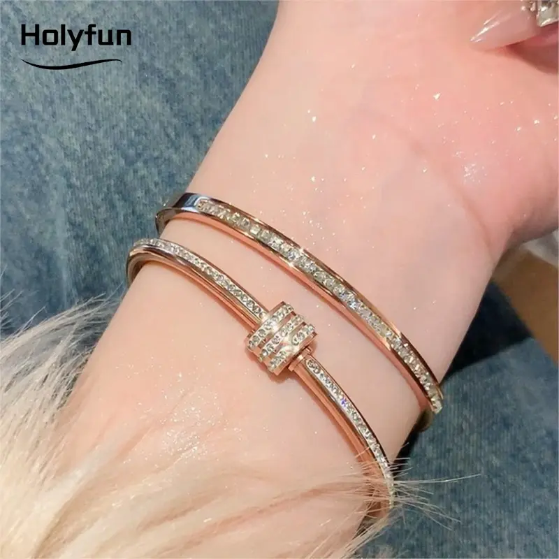 Classic Bracelet Design Gold Color Waterproof Stainless Steel Luxury Brand Sparkling Zircon Bangles for Women Gift Jewelry