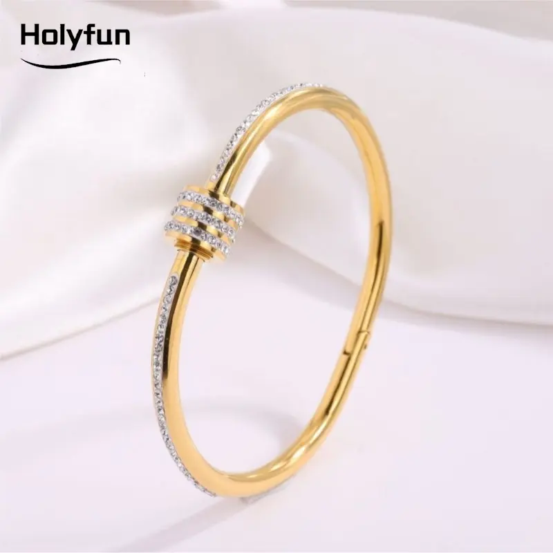 Classic Bracelet Design Gold Color Waterproof Stainless Steel Luxury Brand Sparkling Zircon Bangles for Women Gift Jewelry