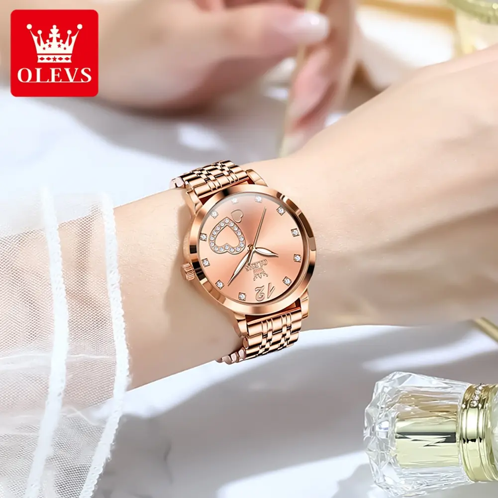 OLEVS 5189 Women Watch Luxury Stainless Steel Quartz Wristwatch Waterproof Luminous Ladies Watch Bracelet Set Gifts Heart Dial
