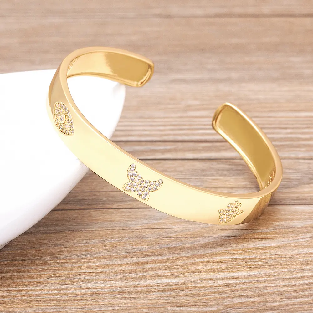 Nidin New Arrival Palm Butterfly Pattern Cuff Bracelet For Women Fashion Evil Eye Bangle Luxury Crystal Jewelry Gift Accessories