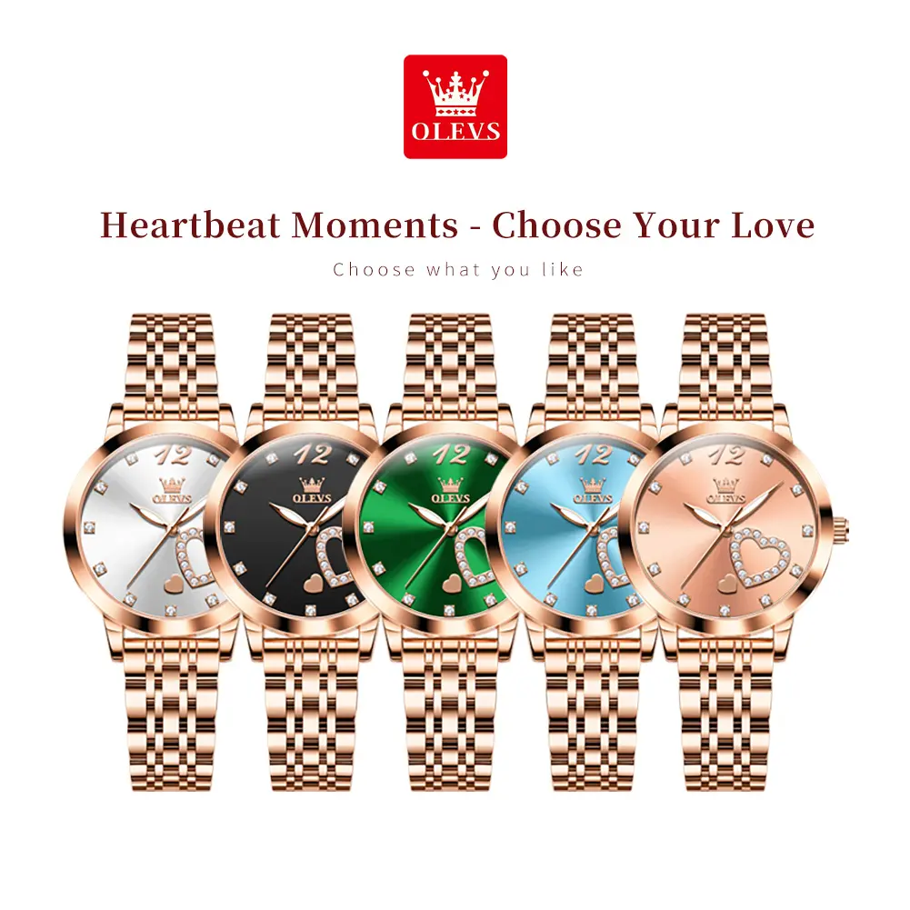 OLEVS 5189 Women Watch Luxury Stainless Steel Quartz Wristwatch Waterproof Luminous Ladies Watch Bracelet Set Gifts Heart Dial