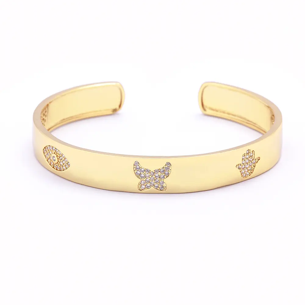 Nidin New Arrival Palm Butterfly Pattern Cuff Bracelet For Women Fashion Evil Eye Bangle Luxury Crystal Jewelry Gift Accessories
