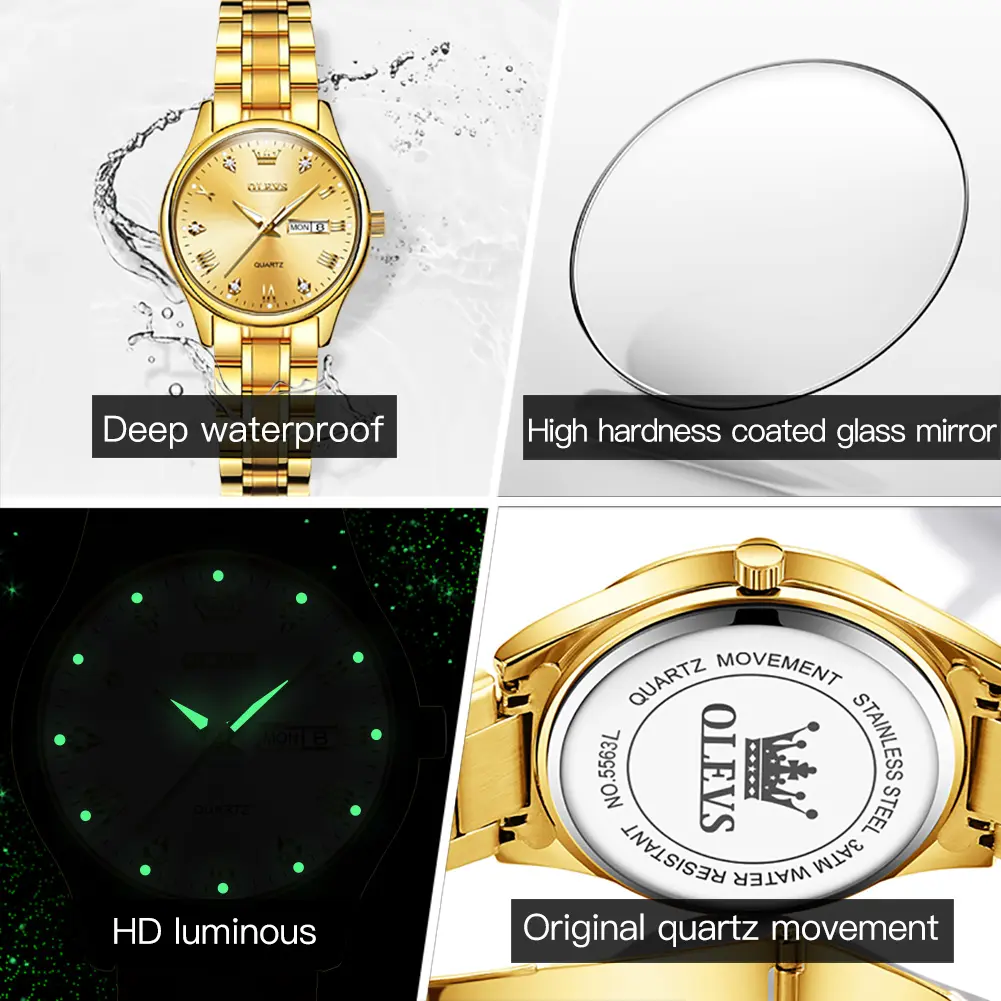 OLEVS 5563 Woman Watch Original Quartz Watch Waterproof Luminous Good Luck Date Watch Original Bracelet Set Genuine product